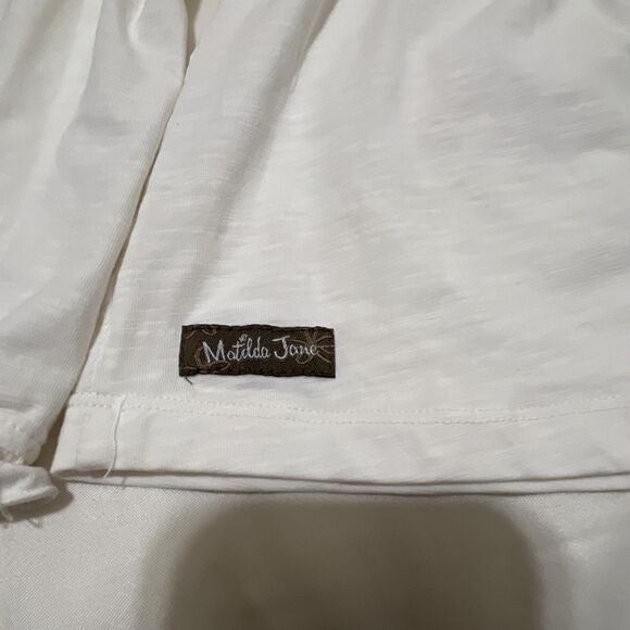 Matilda Jane Ivory Cottagecore Crochet Lace Dress 10 Button Pink Stripe Boho - Picture 12 of 14